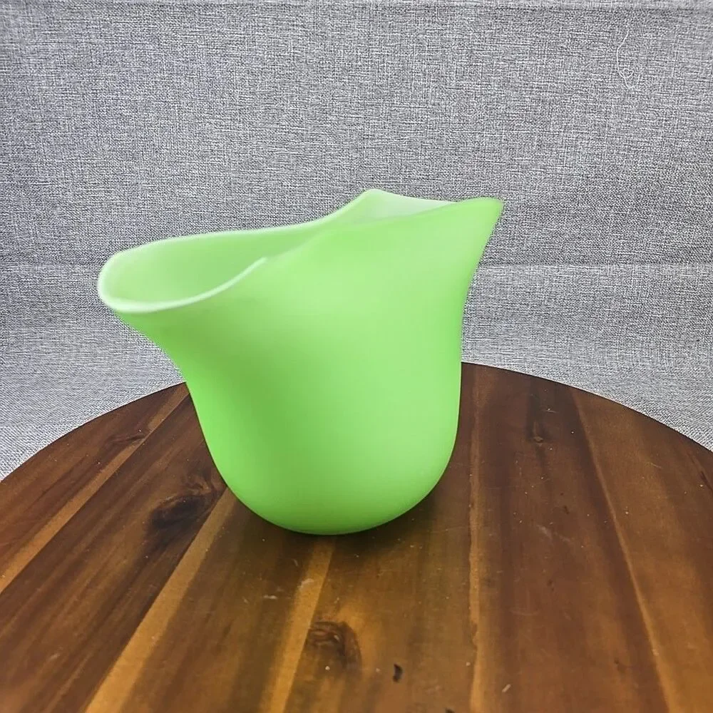 Pottery‎ Barn Frosted Green glass fan vase 7.5” large Abstract Modern